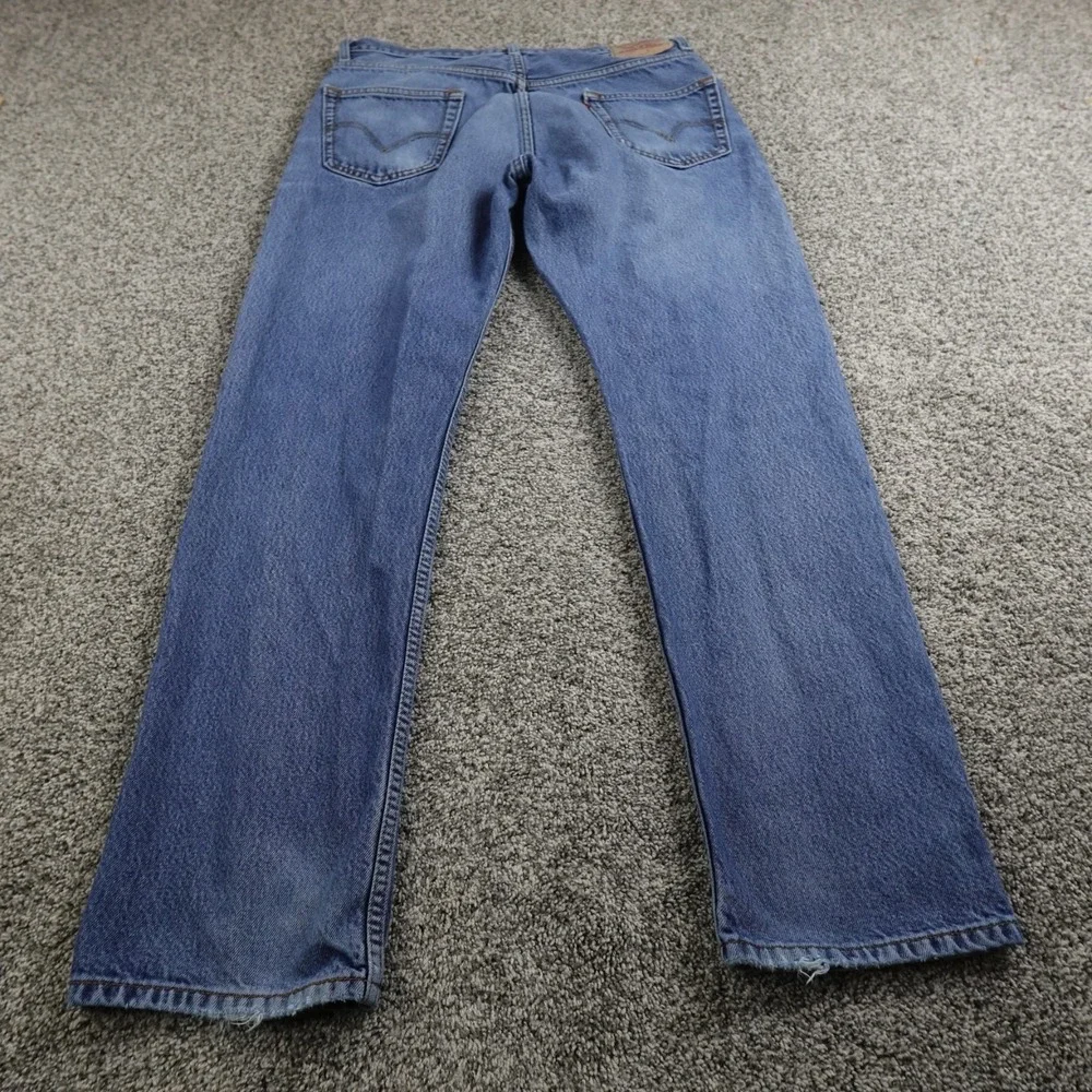 VTG Levis Jeans Mens 36X34 Dark Blue Denim Pants 505 Straight Fade Whiskered Y2K